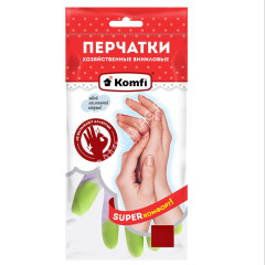 Перчатки виниловые прочные "Цветные пальчики" L (большой) 1пара Белые PVHCLR3 "Komfi" *12/72