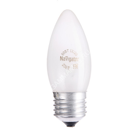 Лампа накаливания 60W Е27 свеча матовая Navigator 94327 *10/100