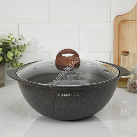 Казан алюм.а/приг.литой Kukmara "Granit ultra" original 4,5л Стекл.кр. кго47а (Кукмор) *1/3