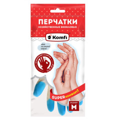 Перчатки виниловые прочные "Цветные пальчики" M (средний) 1пара Белые PVHCLR2 "Komfi" *12/72