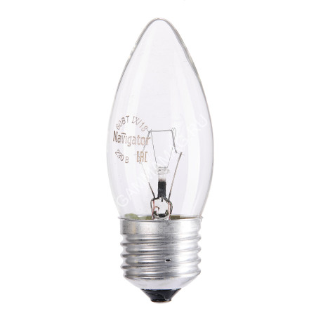 Лампа накаливания 60W Е27 свеча прозрачная Navigator 94329 *10/100