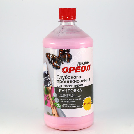 Грунтовка акриловая для внутренних и наружных работ 1 кг Ореол Дисконт с антисептиком глуб.прон.*1/8