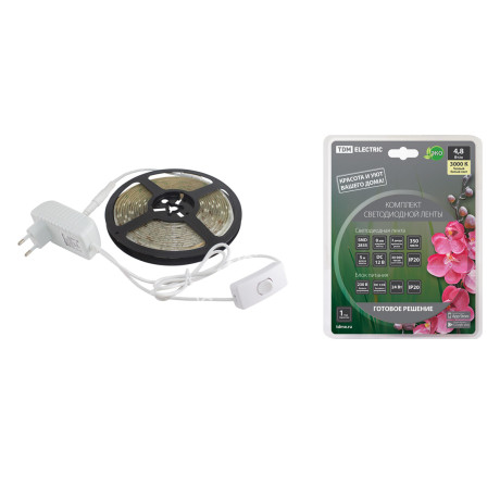 Лента светодиодная 5м 3,0К 4,8Вт/м IP20 SMD2835 блок/пит выкл SQ0331-0220 TDM *1/25
