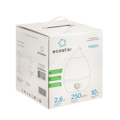 Увлажнитель 2,6л ECOSTAR Happy ESH-HP250/2,6M-WT белый 250мл/ч, механич. управление *1/12
