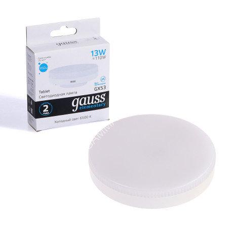 Лампа светодиодная 13W GX53 таблетка 6,5K холодный Gauss 83833 *10/100