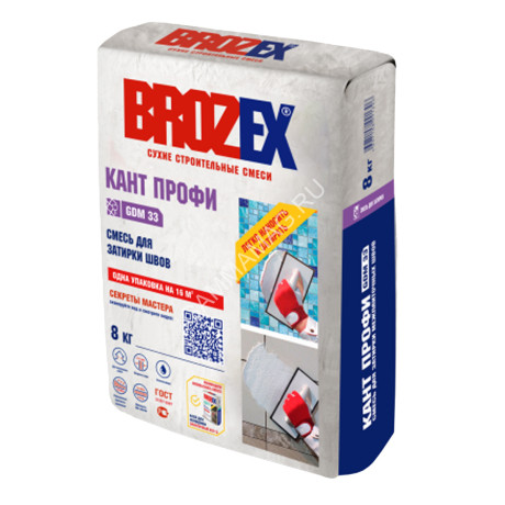 Затирка для швов КАНТ ПРОФИ серая 8 кг BROZEX *1/56