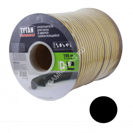 Уплотнитель для окон/дверей TYTAN D100 (50 п.м*2) черный 91430 *50