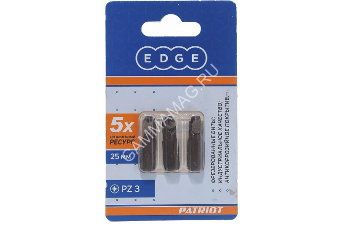 Бита крестовая PZ3х25мм (3шт) фрезерованная S2 хвостовик1/4"С EDGE PATRIOT *1/20
