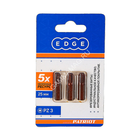 Бита крестовая PZ3х25мм (3шт) фрезерованная S2 хвостовик1/4"С EDGE PATRIOT *1/20