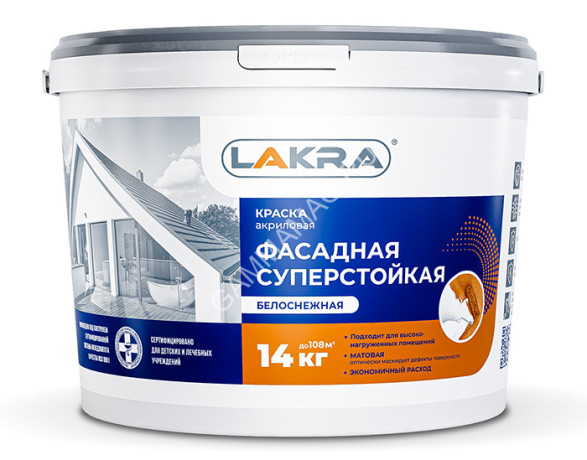 Краска акриловая фасадная 14 кг Лакра суперстойкая *1/44