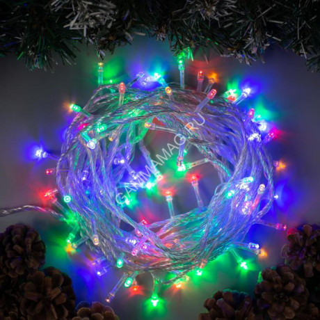 Гирлянда Нить 10м 100LED мульти 8 режимов прозрачная нить 220V IP20 3556779 *1/100