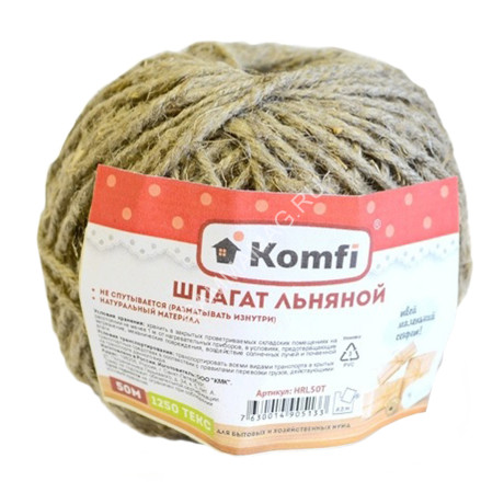 Шпагат льняной 50м лин.плотн.1250Текс, намотка-"клубок" HRL050T "Komfi" ("А.Д.М.") *1/60