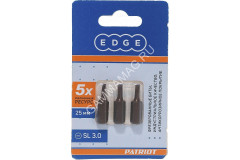 Бита шлицевая SL3.0х25мм (3шт) фрезерованная S2 хвостовик1/4"С EDGE PATRIOT *1/20
