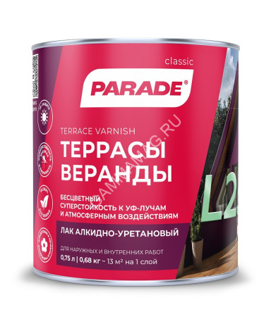 Лак алкидно-уретановый для террас глянцевый 0,75 л PARADE L-25 *6/528