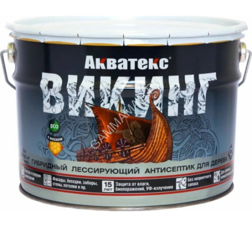 Антисептик для дерева гибридный лессирующий дуб 9 л Акватекс ВИКИНГ *1/55