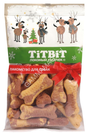 TiTBiT 0,13кг печенье косточки двухцветные для собак (Новогодняя коллекция)