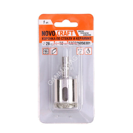 Коронка по стеклу/керамика 26мм алмазная (KAC026056301) Novocraft *1/60