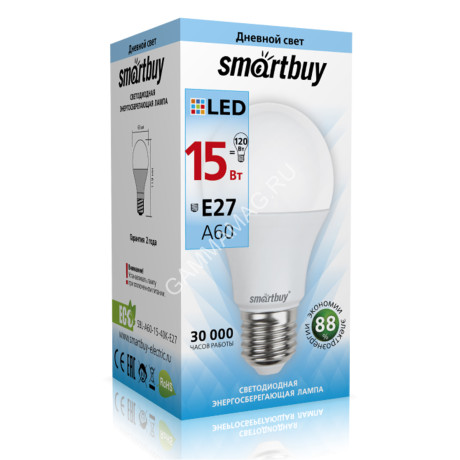 Лампа светодиодная 15W Е27 груша 4К нейтральный A60 Smartbuy *10/100