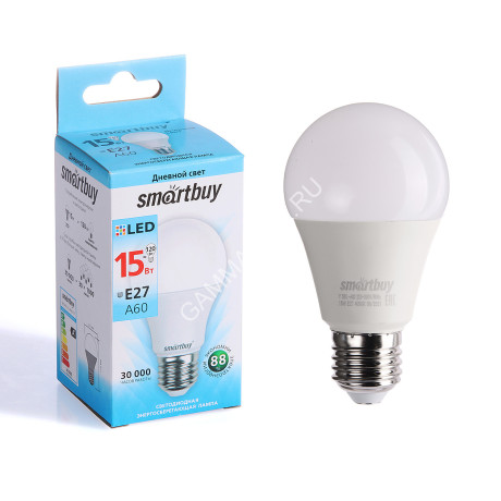Лампа светодиодная 15W Е27 груша 4К нейтральный A60 Smartbuy *10/100