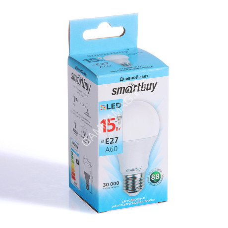 Лампа светодиодная 15W Е27 груша 4К нейтральный A60 Smartbuy *10/100