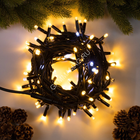 Гирлянда Нить 10м 100LED теплый белый мерцание каучук IP65 PRO темная нить 220V IP65 9891187 *1/20