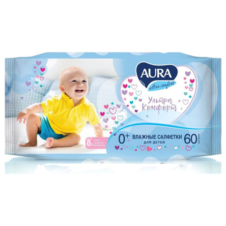 Салфетки влажные Aura Ультра Комфорт для детей 60шт (арт.09749) *24