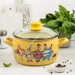 Кастрюля эмалированная "Куриный переполох" 7,5л d240мм Стекл.кр. 374690 ("МЕТРОТ" Сербия) *1/4