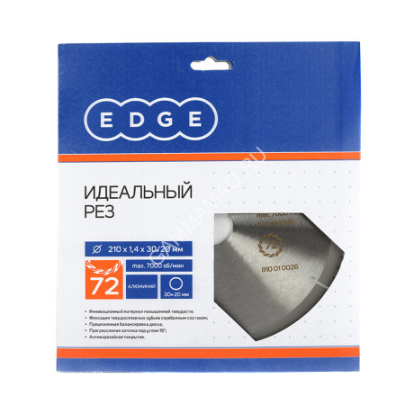 Диск пильный 210*30/20мм 72 зубьев по алюминию (810010026) EDGE PATRIOT *1/10