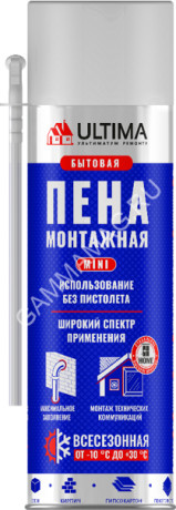 Пена монтажная бытовая 650мл/400гр (340 мл ) всесезонная-10 ULTIMA выход до 18,5л *1/12