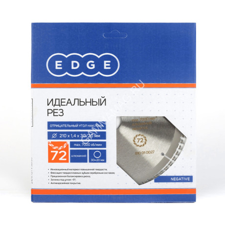 Диск пильный 210*30/20мм 72 зубьев по алюминию (810010027) EDGE PATRIOT *1/10