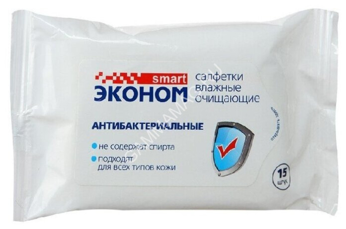 Салфетки влажные Эконом smart антибактериальные 15шт (арт.30026) *10/108