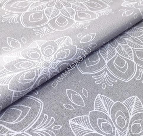 Клеенка на тканевой основе "Great Way" "Print" "Белые узоры на сером" шир.1,37м GW-21402 *20