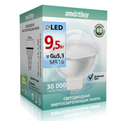 Лампа светодиодная 9.5W GU5,3 рефлектор 4К нейтральный MR16 Smartbuy *10/100