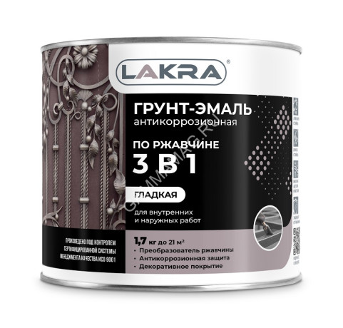 Грунт-эмаль по ржавчине красно-коричневая 1,7 кг Лакра *1/3/264
