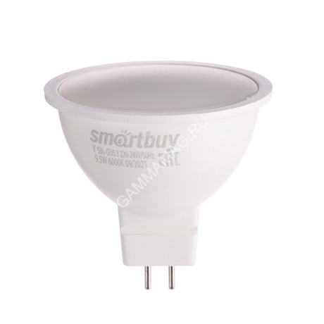 Лампа светодиодная 9.5W GU5,3 рефлектор 6,0К холодный MR16 Smartbuy *10/100