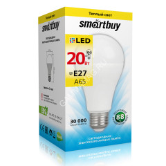 Лампа светодиодная 20W Е27 груша 3К теплый A60 Smartbuy *10/100