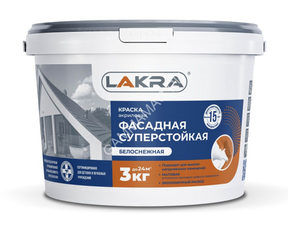 Краска акриловая фасадная 3 кг Лакра суперстойкая *1/144