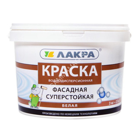 Краска акриловая фасадная 3 кг Лакра суперстойкая *1/144
