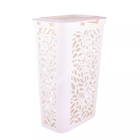 Корзина для белья пластм. 40л "Leaves" 440x275x635мм Молочный 49424 ("Плимербыт") *1/4