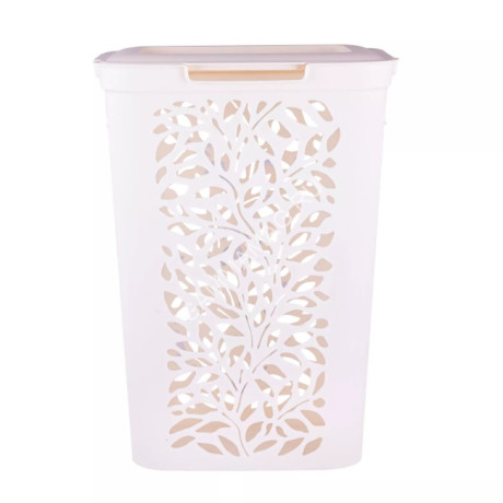 Корзина для белья пластм. 40л "Leaves" 440x275x635мм Молочный 49424 ("Плимербыт") *1/4