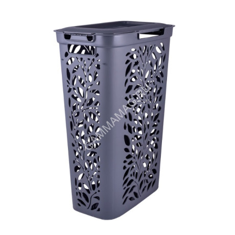 Корзина для белья пластм. 40л "Leaves" 440x275x635мм Серый 49425 ("Плимербыт") *1/4
