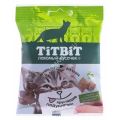 TiTBiT 0,03кг хрустящие подушечки для кошек с сыром и паштетом из кролика