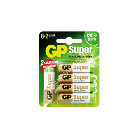 Элемент питания AA (LR06) GP Super Alkaline (блистер 8+2шт) 15A8/2-CR10 *1/12/96