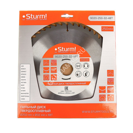Диск пильный 250*32,0мм 48 зубьев по дереву (9020-250-32-48Т) Sturm *1/5/25