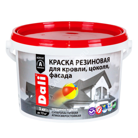 Краска резиновая для кровли цоколя фасада 3 кг DALI База С *1/12/120
