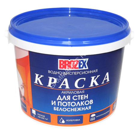 Краска акриловая для стен и потолков 1,2 кг BROZEX белоснежная *12/432