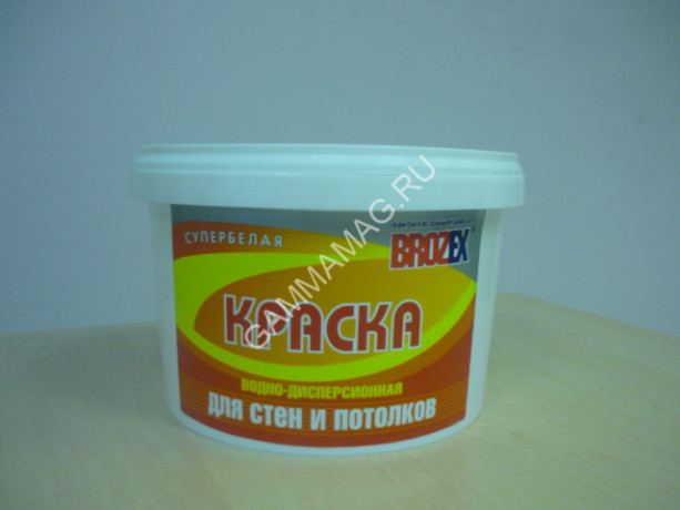 Краска акриловая для стен и потолков 1,2 кг BROZEX белоснежная *12/432