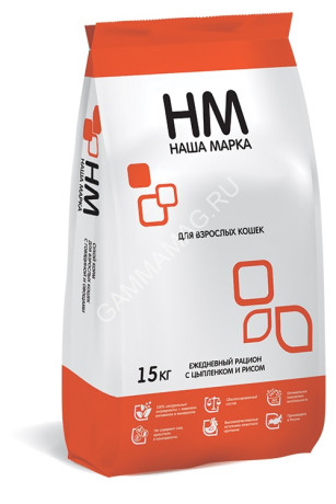 Наша Марка 15кг с цыпленком и рисом сухой корм для взрослых кошек (776220) NEW