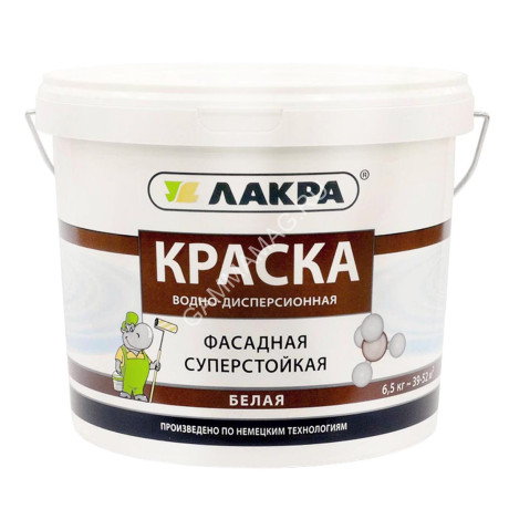 Краска акриловая фасадная 6,5 кг Лакра суперстойкая *1/72