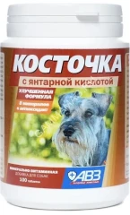 Витаминно-минеральная добавка Косточка с янтарной кислотой для собак 100таб / 200г (банка) NEW